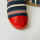 Tory Burch Stripe Canvas Print Red Cap Toe Espadrilles Size 8.5