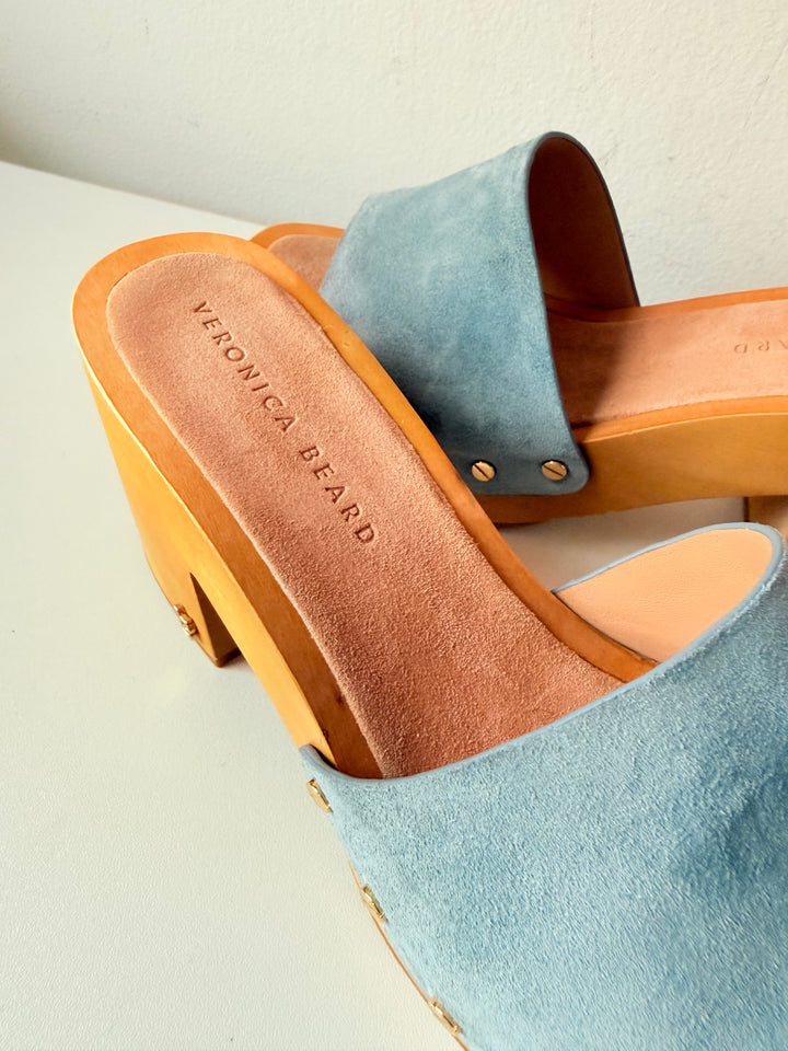 Veronica Bears Hannalee Slides/Clogs In Baby Blue Suede Size 10