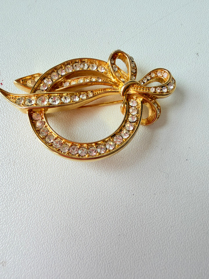 Vintage Nolan Miller Gold & Rhinestone Brooch