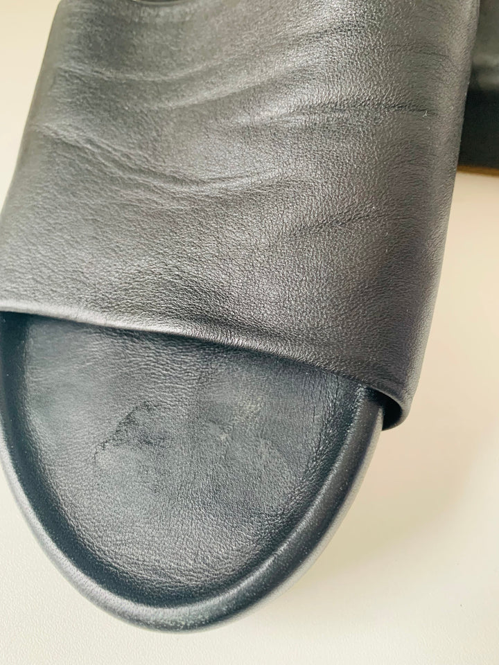 Beek Black Leather Slide on Sandals Size 10