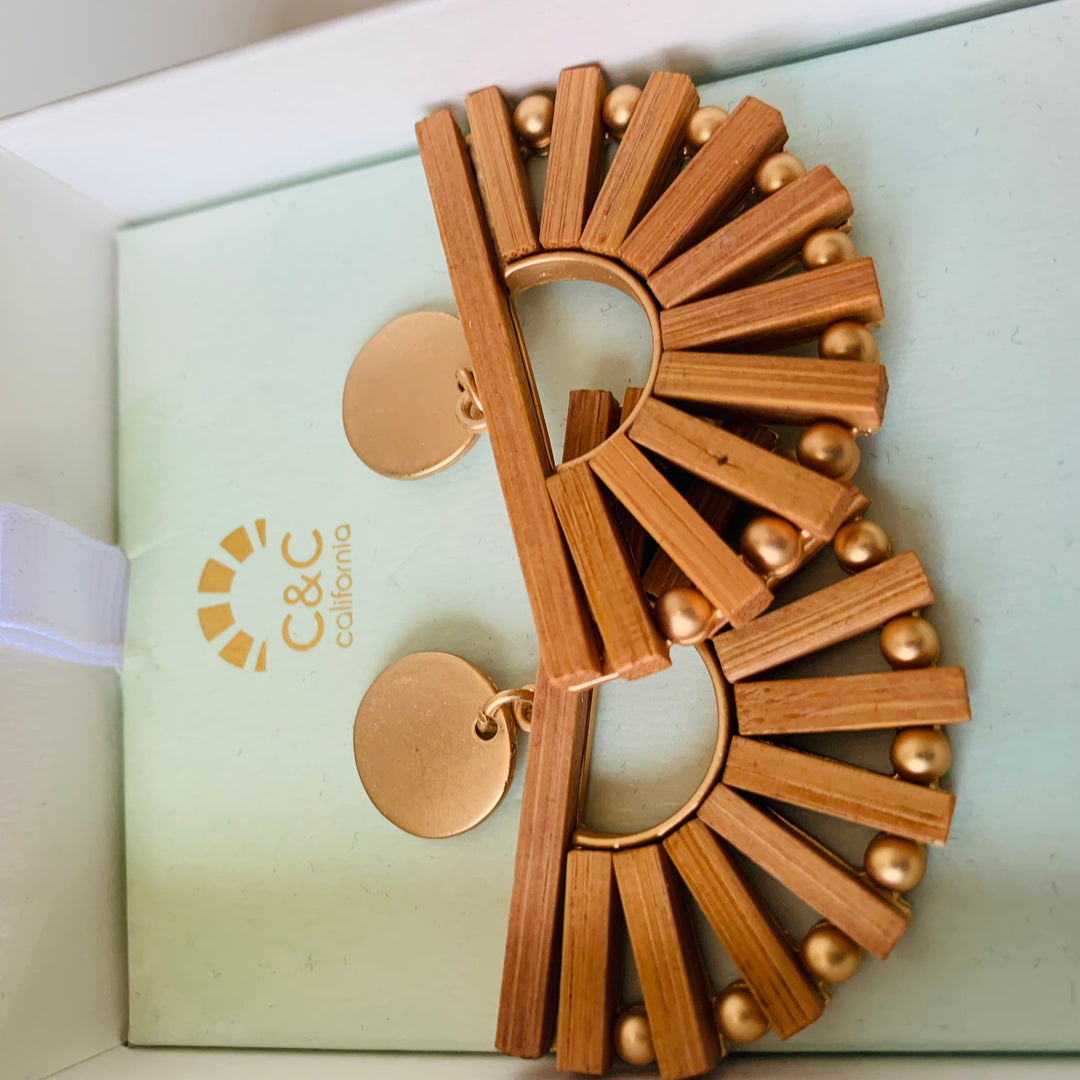 C&C California Wood Pierced Statement Earrings New In Box