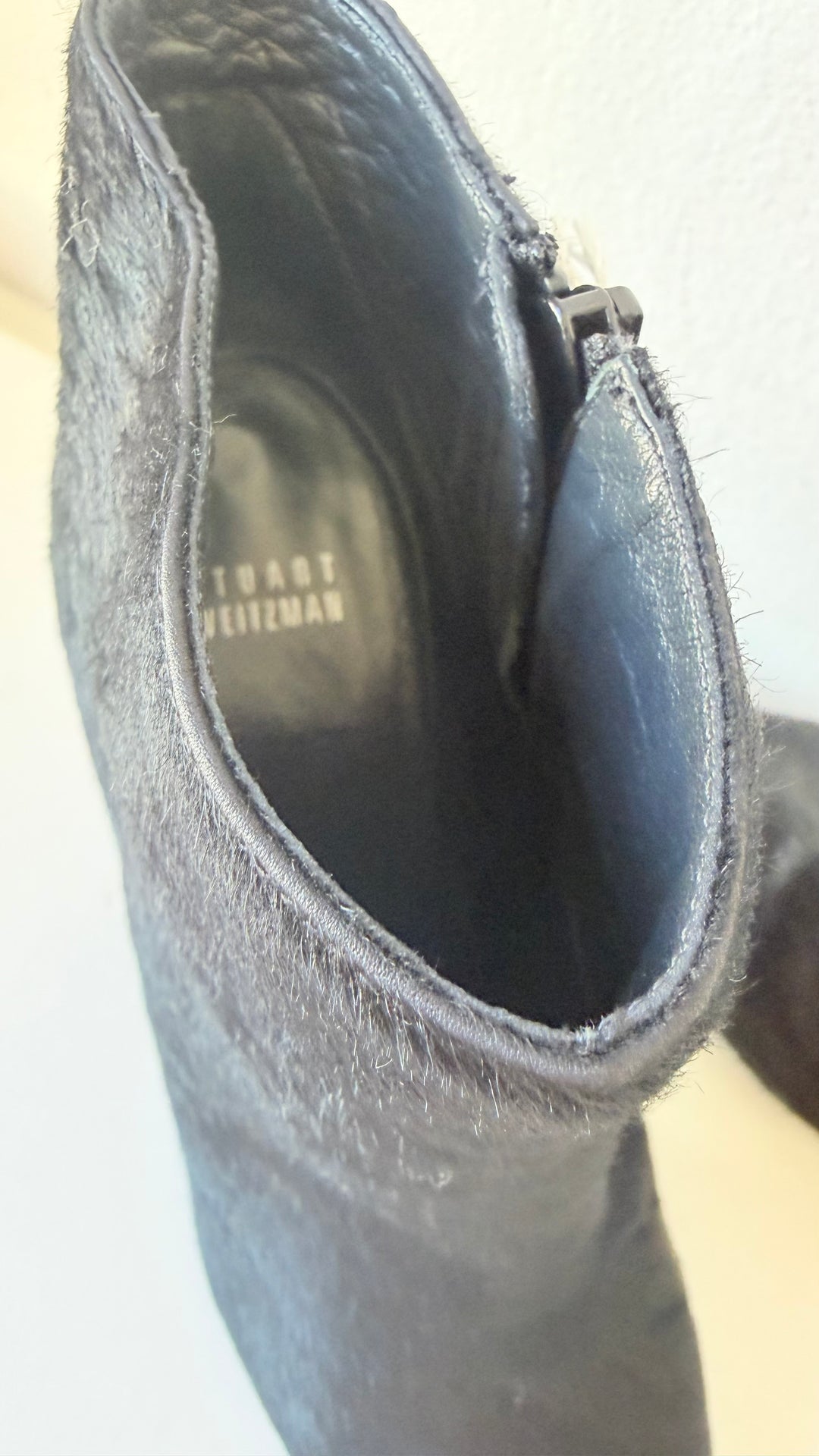 Stuart Weitzman Black Calf Pony Hair Pointed Toe Stiletto Boots Size 8 M Women’s