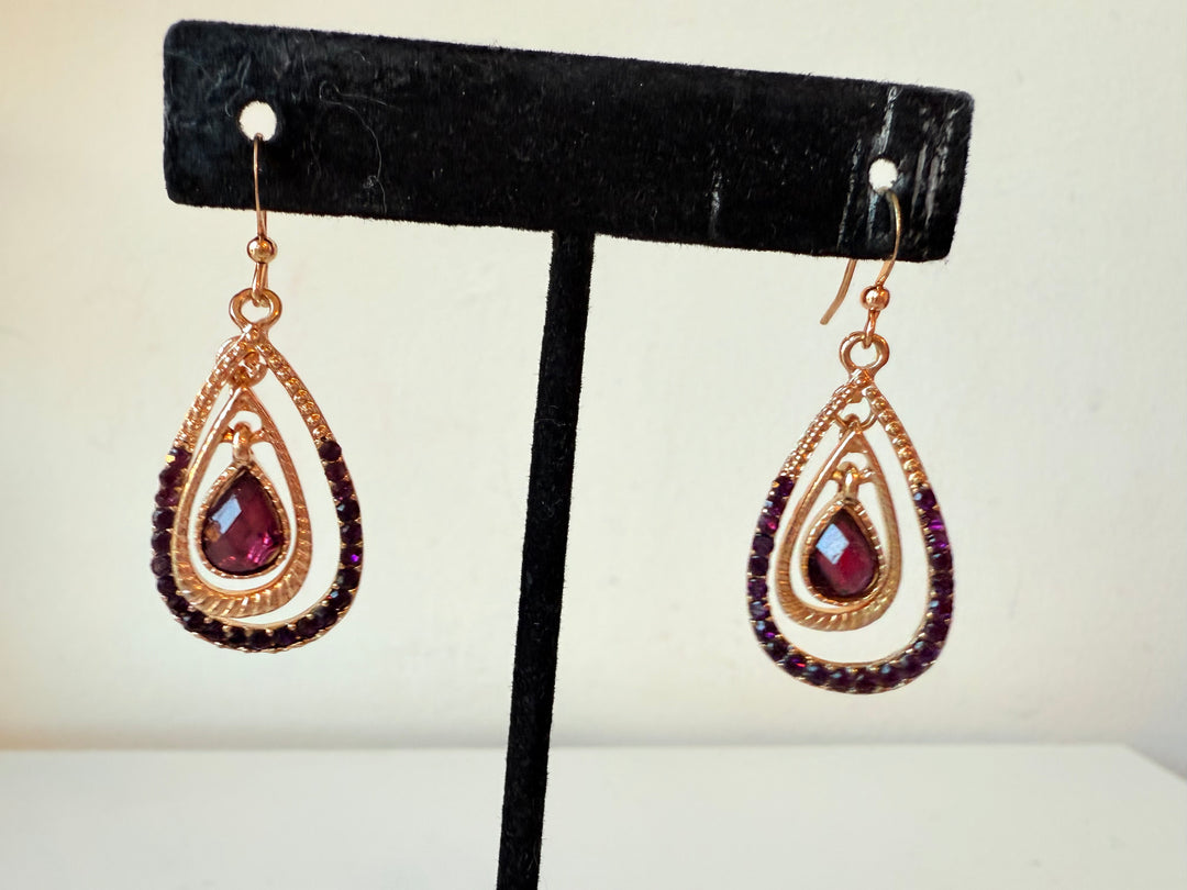 Purple Crystal Drop Pierced Earrings