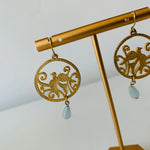 Anthropologie Dove Bird Circle Drop Earrings in Gold Tone