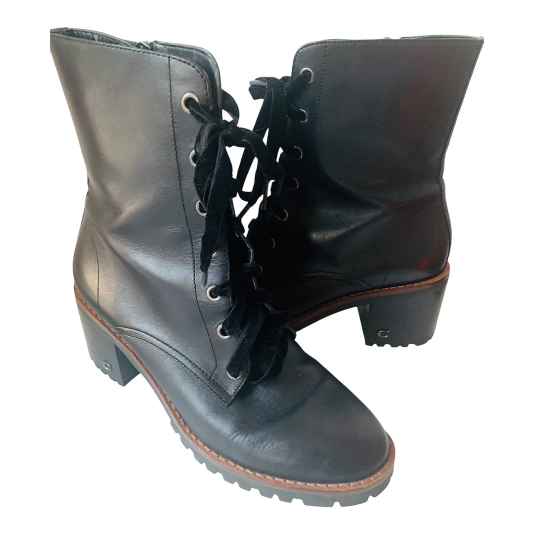 Coach Jadyn LTR Combat Bootie In Black Leather Size 8.5