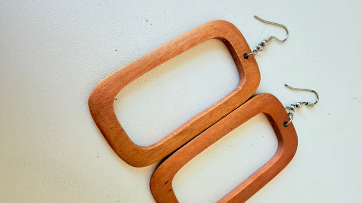 Wooden Rectangular Pierced Earrings
