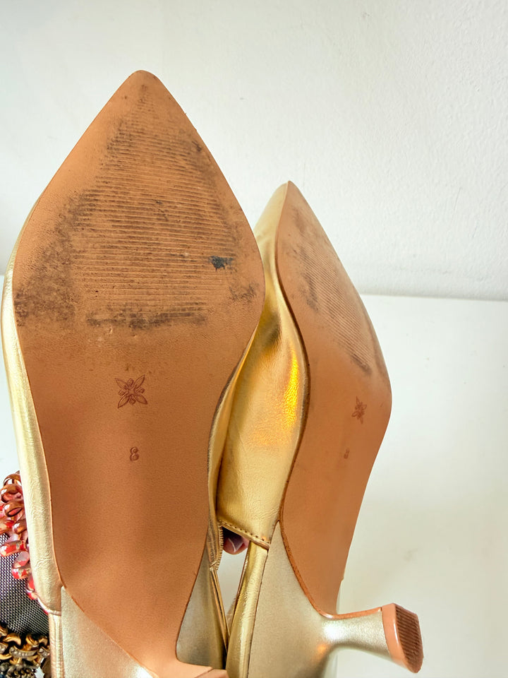 BCBGeneration Kayla Gold Mettalic Sling Back Kitten Heel Pumps Size 8