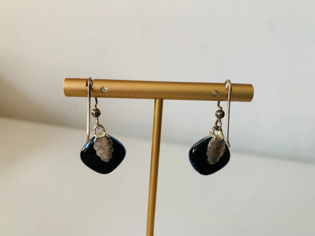 Blue and Green Handmade Glass Fishhook Pierced Earrings