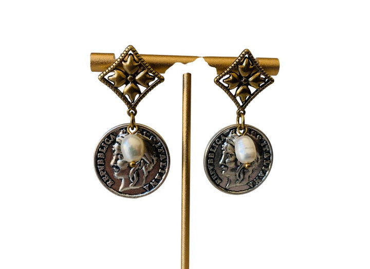 Patricia Nash Coin & Pearl Pierced Earrings
