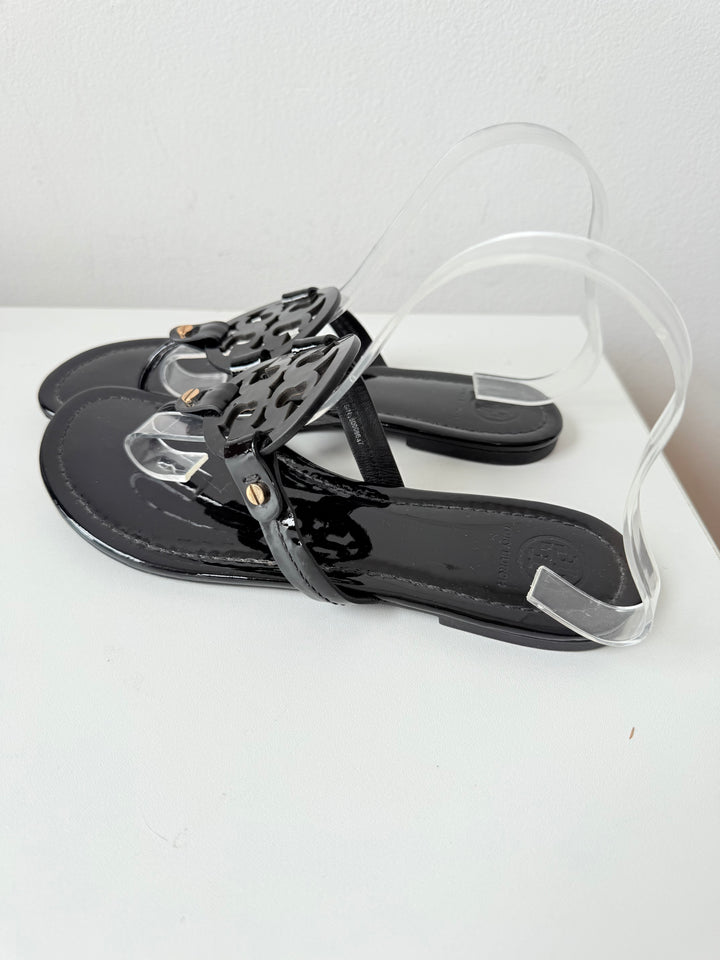 Tory Burch Black Patent Leather Miller Thong Sandals Size 8.5