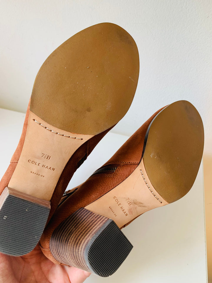 Cole Haan Brown Pebble Grain Leather Ankle Boots Size 7.5