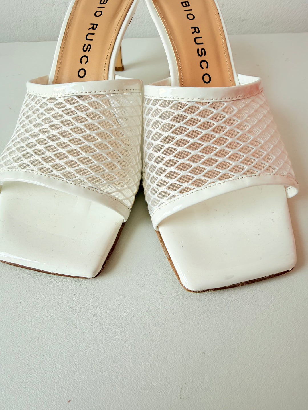 Fabio Rusconi White Mesh Net Heeled Mules Size 38.5