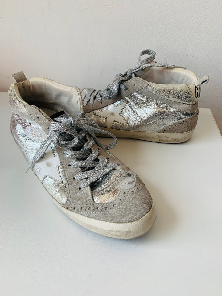 Golden Goose Sparkly Grey/ Silver Metallic Sneakers Size 38