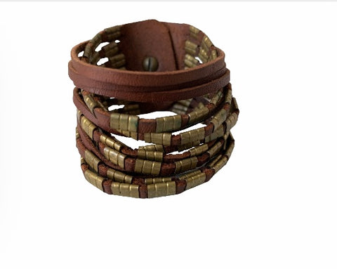 Leather Brown Wrap Bracelet With Gold Detail