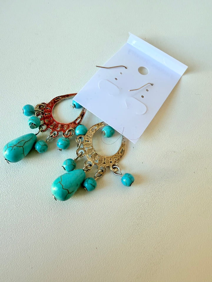 Faux Turquoise Drop Pierced Earrings
