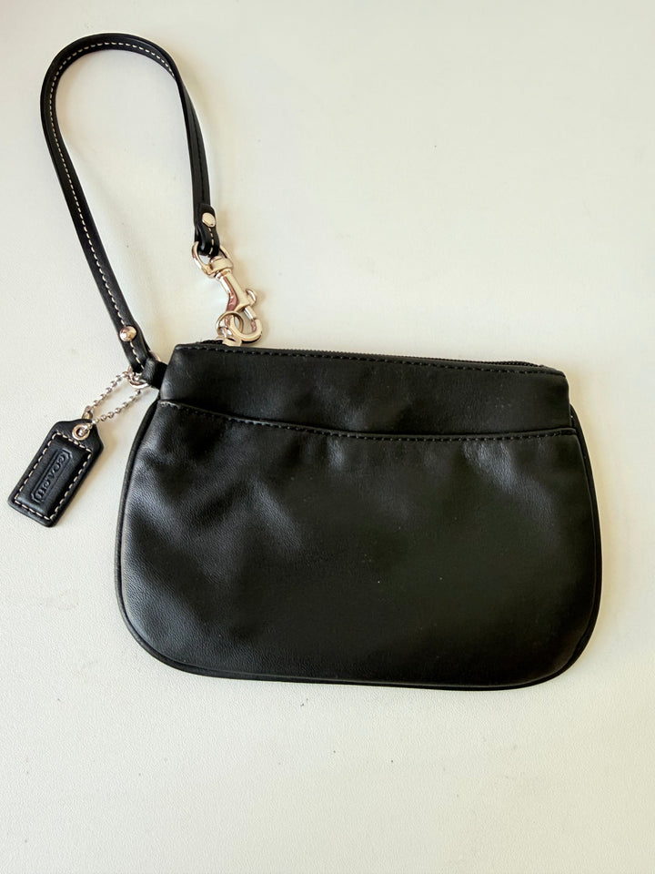 Coach Smooth Black Leather Mini Wristlet