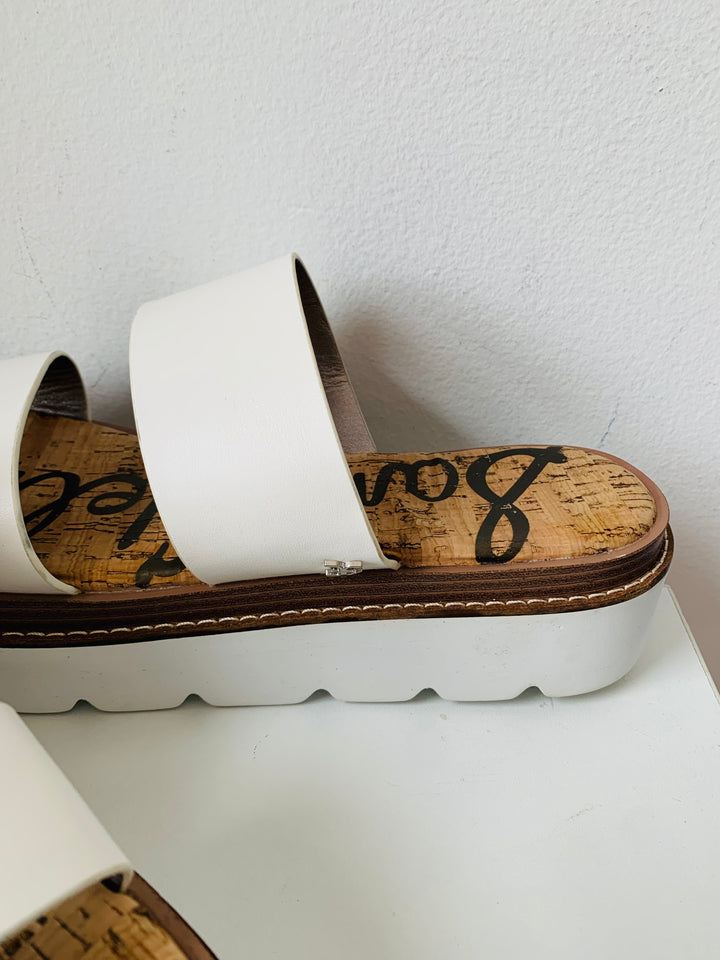 Sam Edelman Raul Wedge Slip On Sandal In White Leather Size 11
