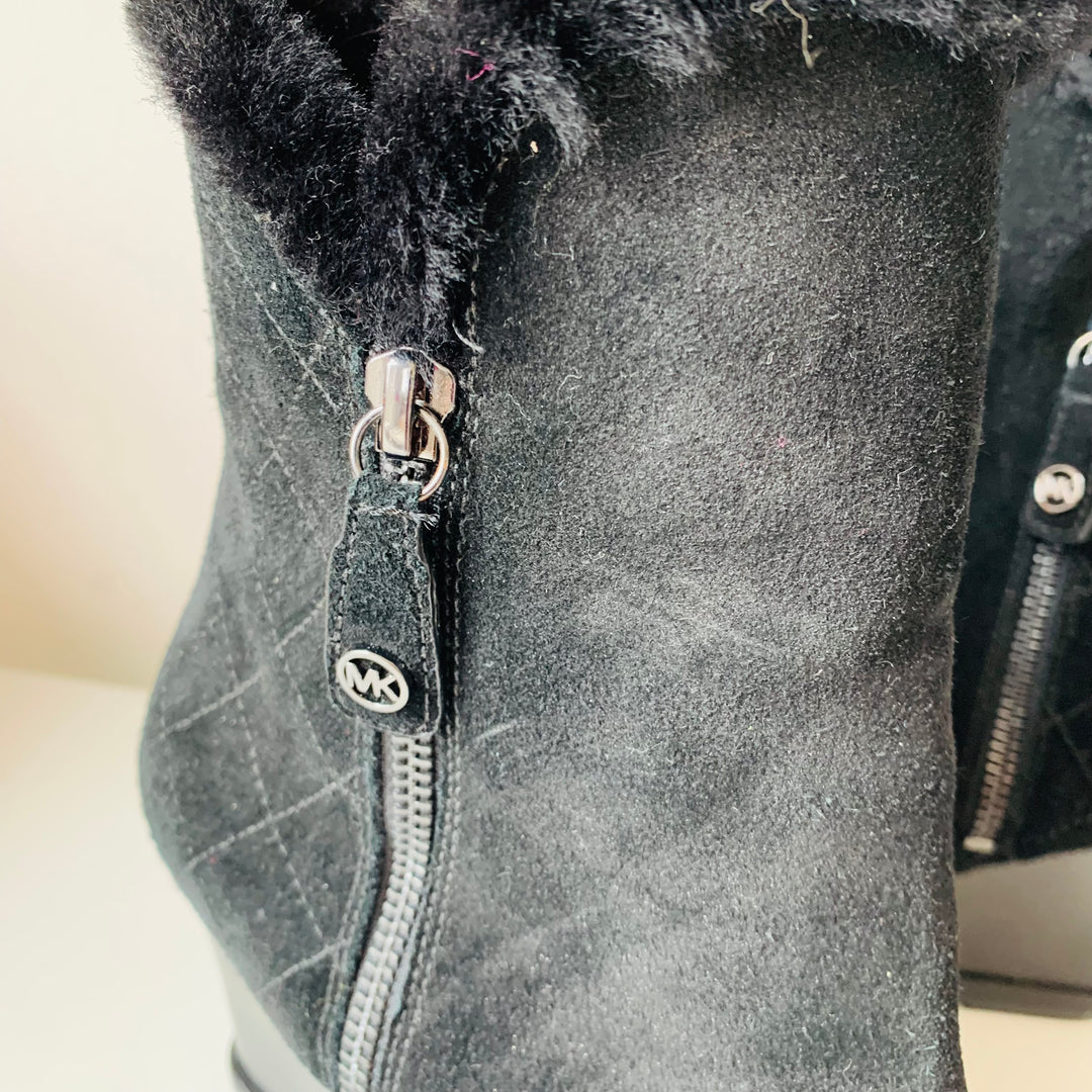 Michael Kors Black Suede Wedge Boots Size 7