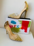 JFS Gold Rivet Embellished Leatherette Stiletto Pump Size 8