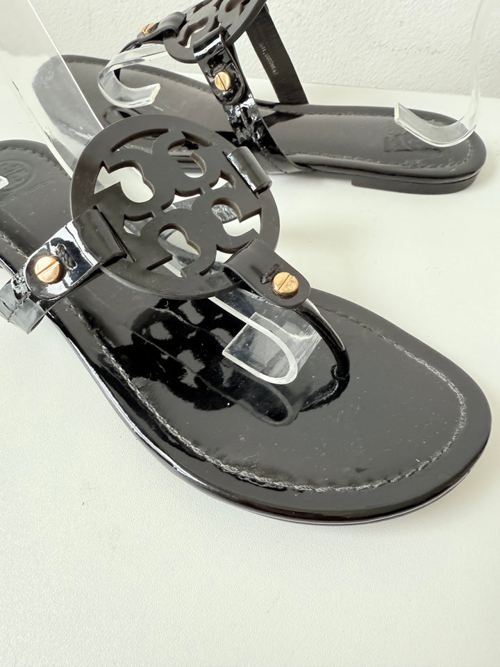 Tory Burch Black Patent Leather Miller Thong Sandals Size 8.5