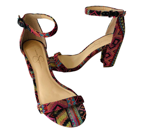 Jessica Simpson Monroe Tribal Print Fabric Block Heeled Sandal Size 7.5