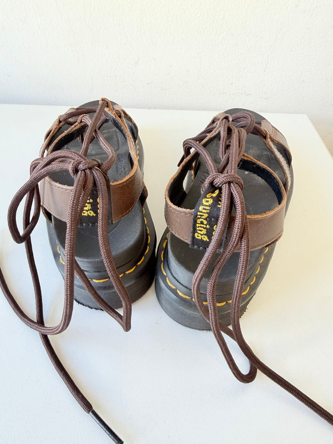 Dr Martens Air Ware Nartilla Lace Up Platform Sandals In Brown Size 6