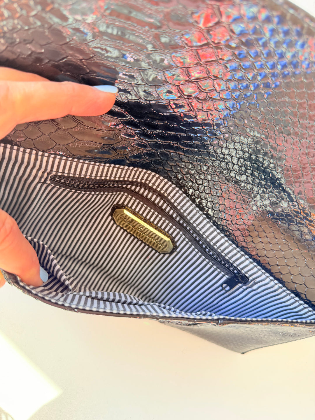 Urban Expressions Patent Croc Embossed Fold Over Clutch