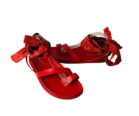 Tamara Mellon X D’ Ascoli Oasis Sandal Leather & Silk Ankle Wrap In Red Size 40.5 NEW (US 10-10/12) Women’s