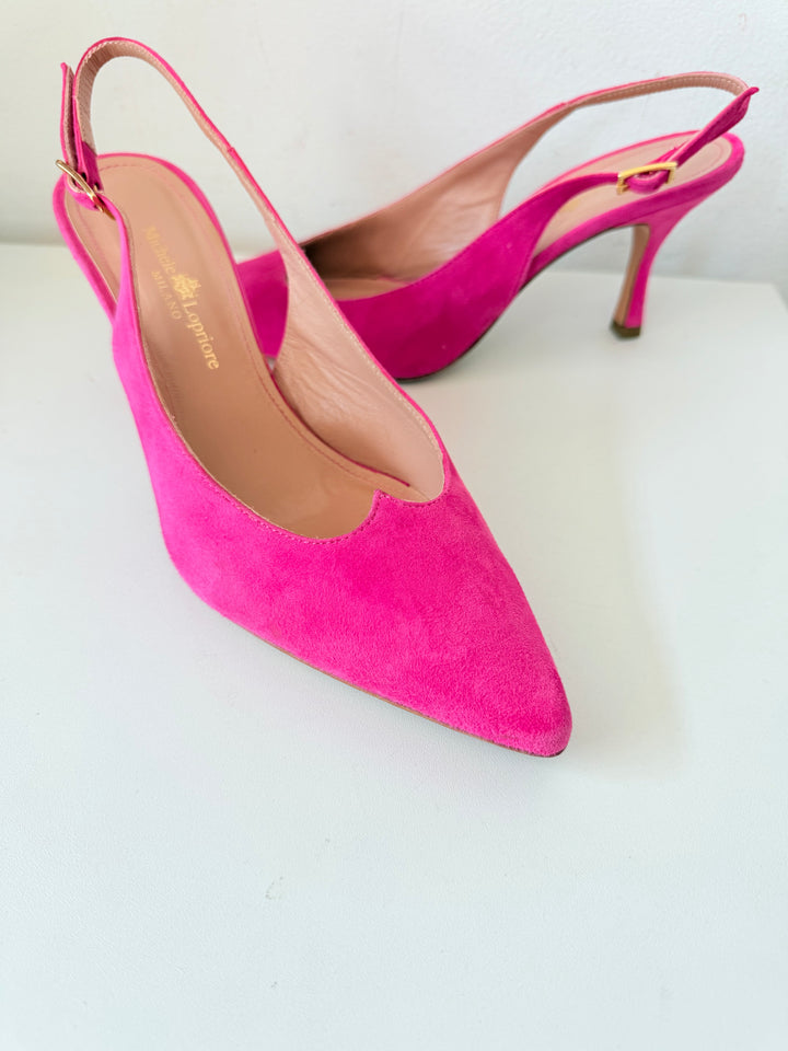 Michelle Lopriore Milano Pink Suede Heart Slingbacks Size 39