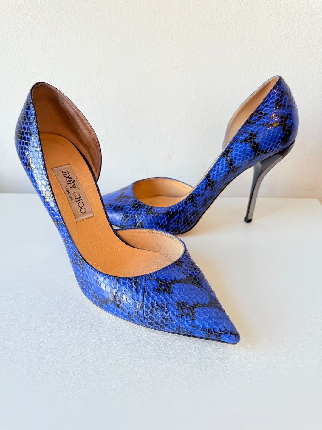 Jimmy Choo Anouk Blue Snakeskin d’Orsay Pumps Size 41 Authentic