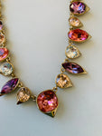 Givenchy Purple/Pink Multicolored Crystal Statement Necklace In Gold Tone