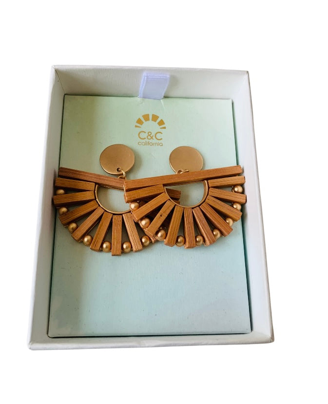 C&C California Wood Pierced Statement Earrings New In Box