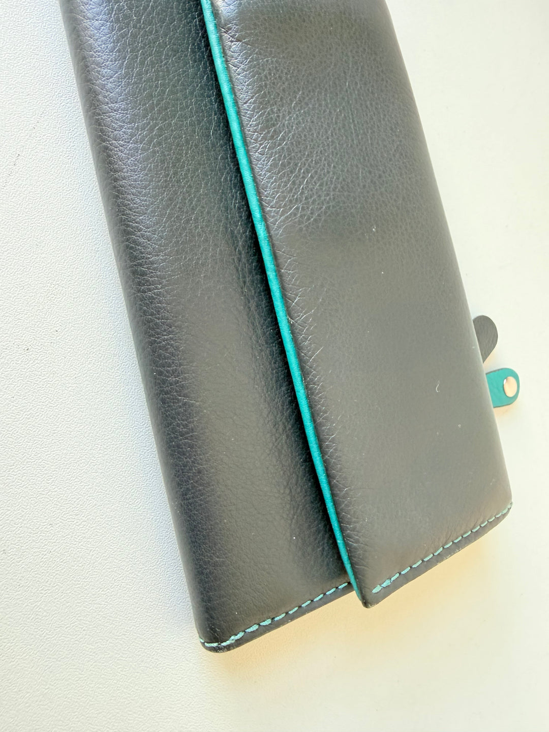Bosca Leather Navy Blue & Aqua Fold Over Wallet