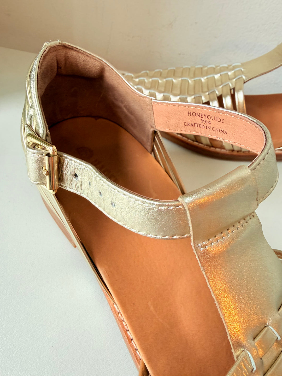 Bared Honeyguide Gold Mettalic Leather Size 40