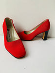 Anne Klein II Red Fabric Black Block Heel Pump Size 6.5