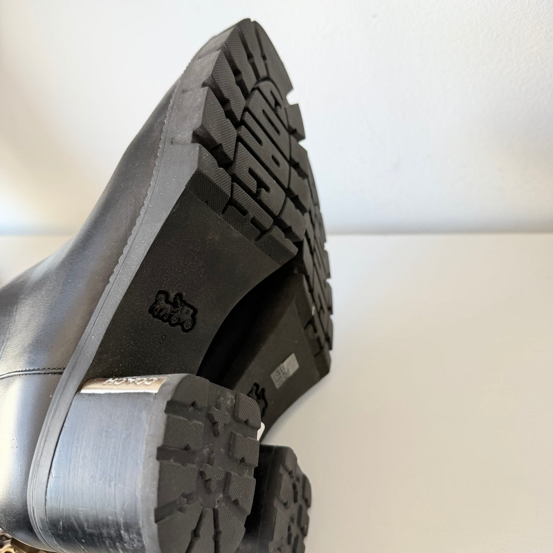 Coach Chrissy Black Smooth Leather Boots Size 9