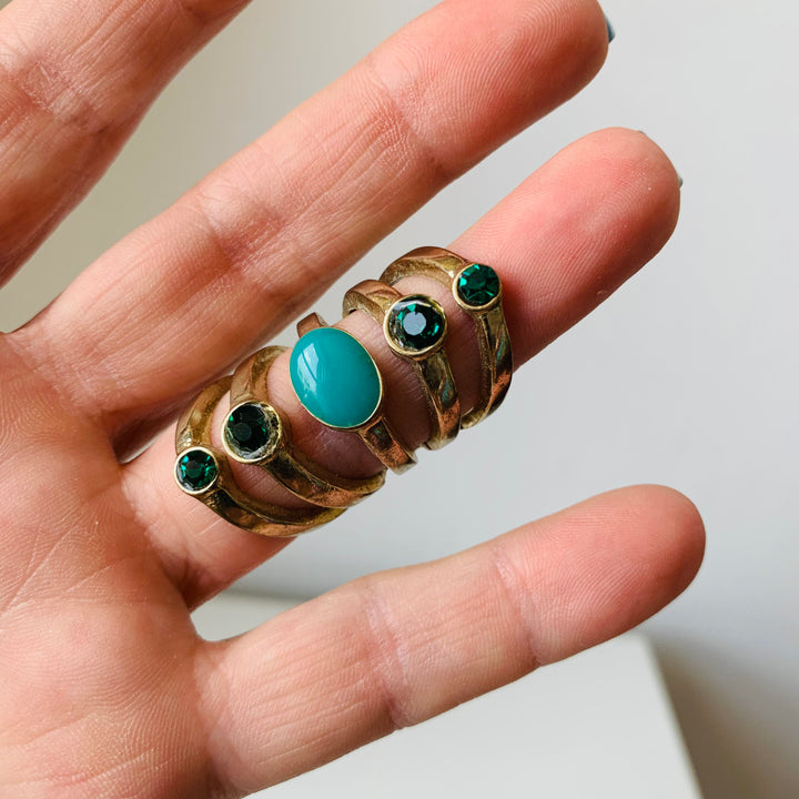 Green and Gold-tone Statement Ring