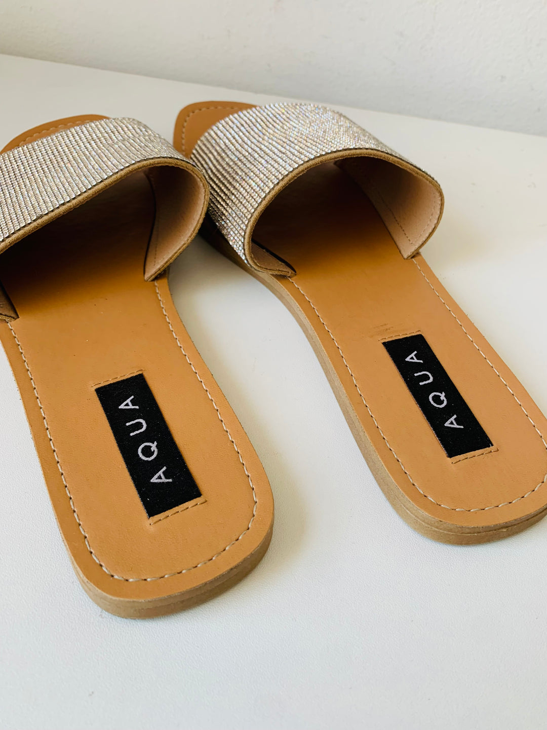 Aqua Rhinestone Slide on Sandals Size 7.5