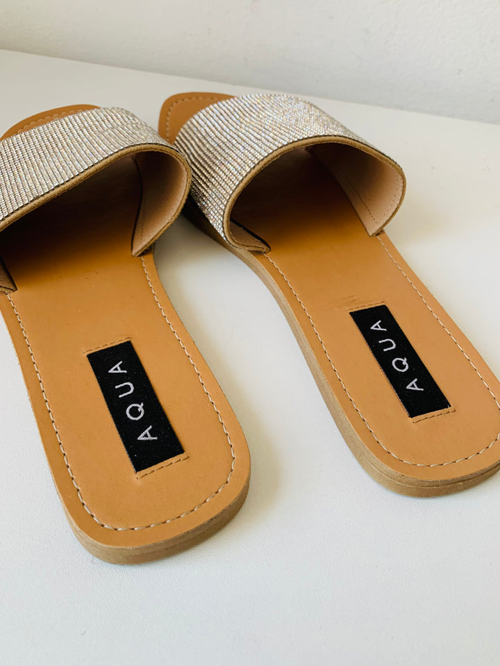 Aqua Rhinestone Slide on Sandals Size 7.5