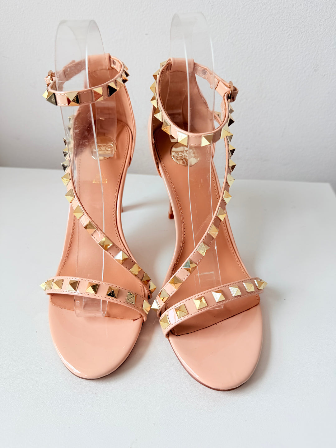EXE Nude Patent Leather Studded Strappy Pumps Size 39