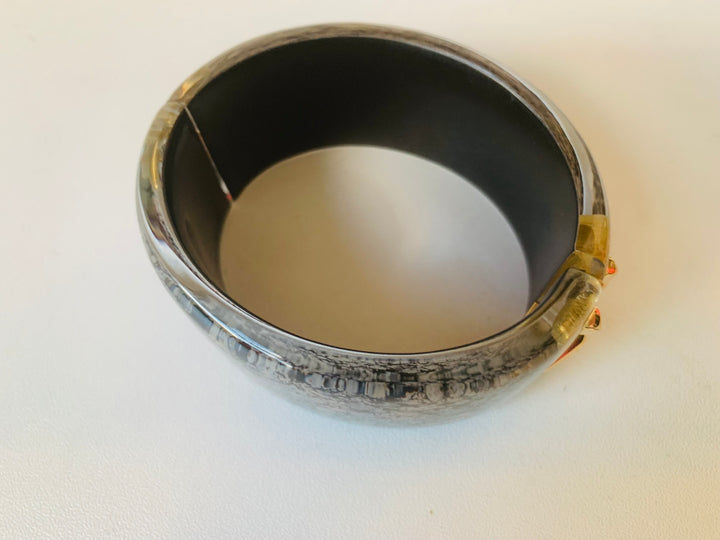 Alexis Bittar Chunky Gold Plated Multicolor Hinged Bangle Bracelet