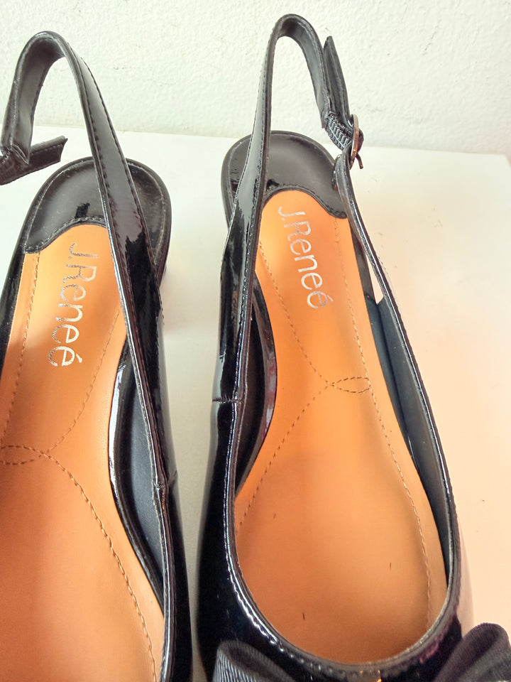 J Rene’e Kimma Black Patent Slingback Pumps Size 7W