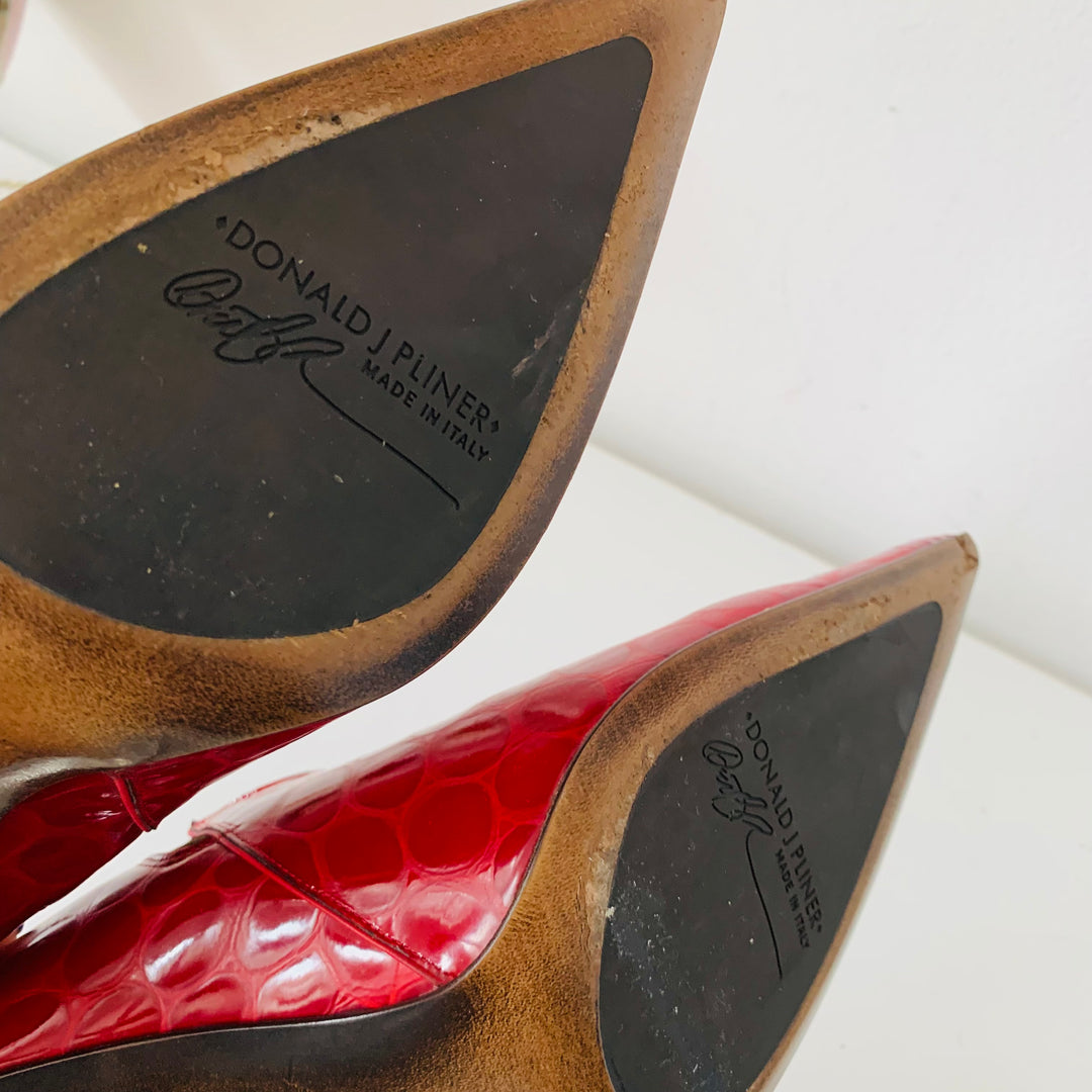 Donald J Pliner Red Croc Embossed Leather Heels Size 9.5