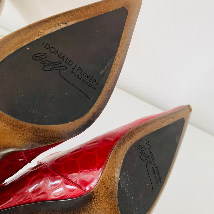 Donald J Pliner Red Croc Embossed Leather Heels Size 9.5