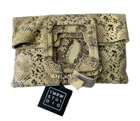 TMRW Studio Leather Snakeskin Embossed Mateo Fold-over Clutch 3 Way Handbag