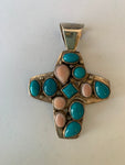 Jay King DTR Sterling Silver Cross Pendent with Coral and Turquoise Stones
