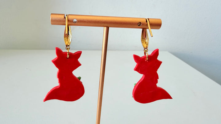 Handmade Fox Dangle Pierced Earrings