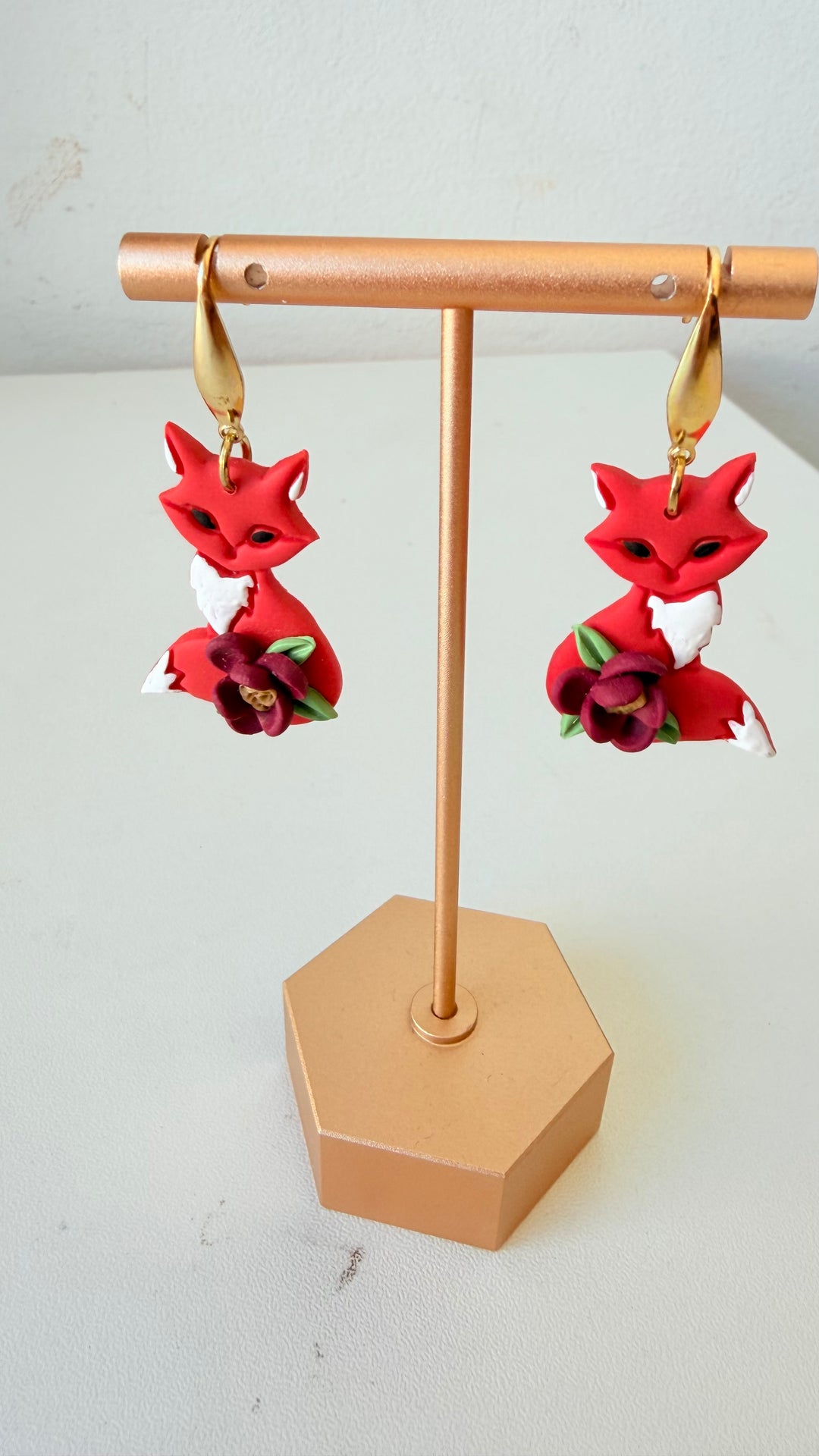 Handmade Fox Dangle Pierced Earrings