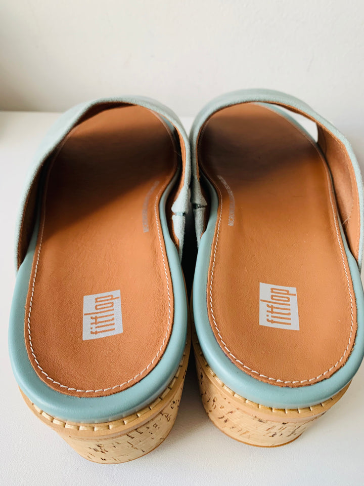 Fitflop Pale Blue Suede Platform Slide on Sandal Size 10
