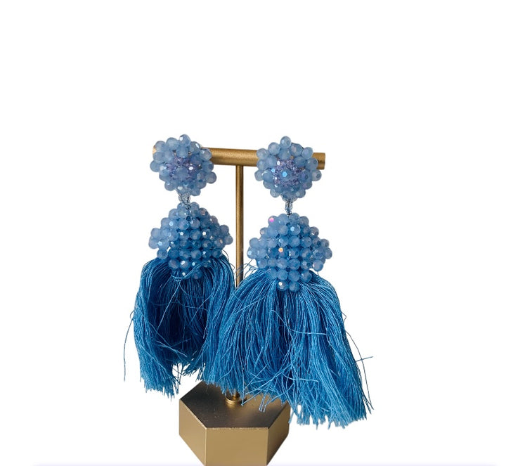 Baby Blue Tassel Pierced Earrings